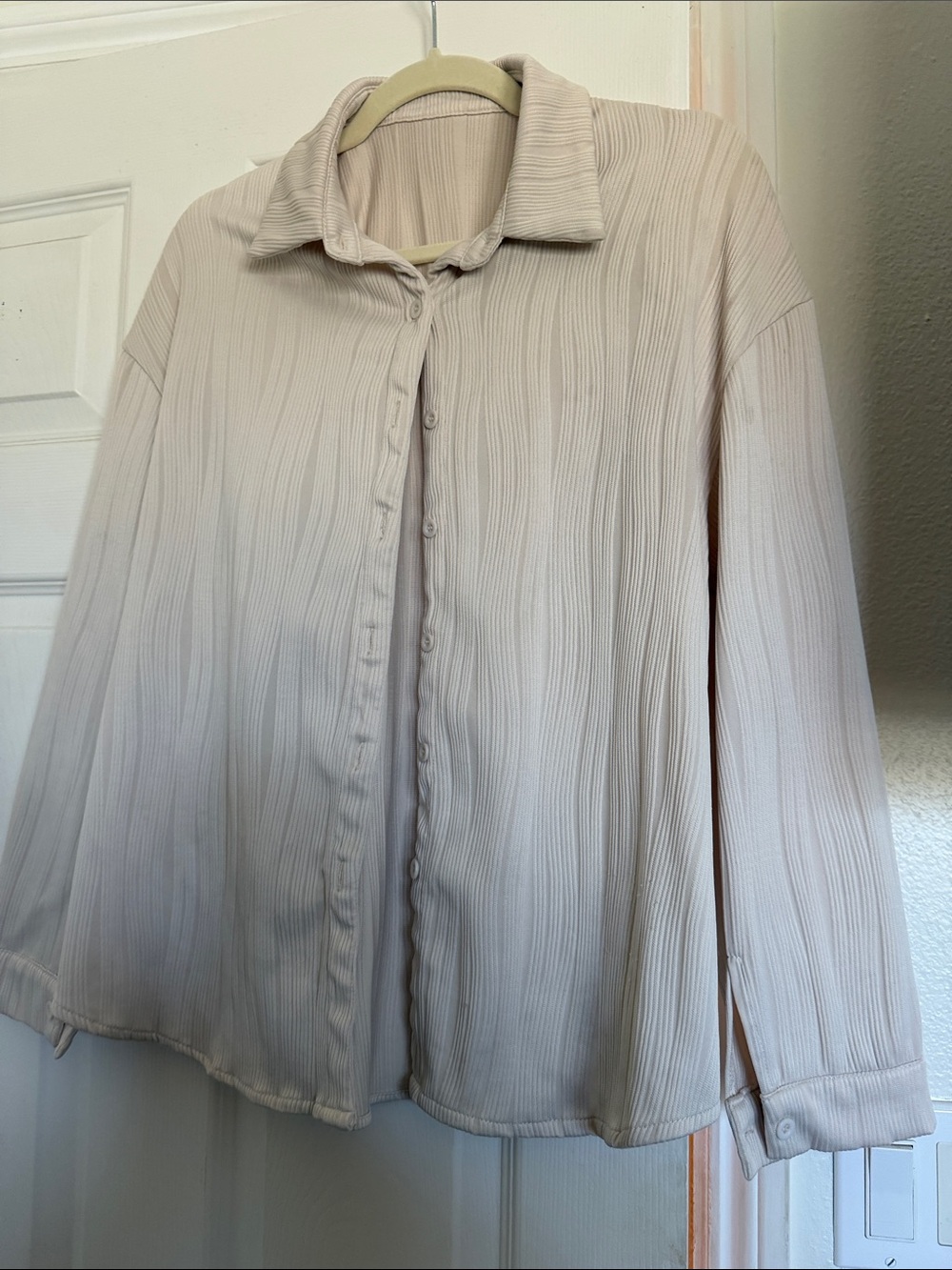 Light Beige Button-Front Women’s Blouse